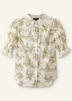Discount ME+EM Shadow Berry Print Embroidered Collar Blouse Light Cream/Green/Multi