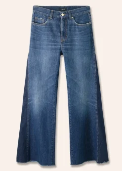 New ME+EM Short Length Split Seam Flare Jean Dark Multi Blue