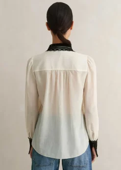 Clearance ME+EM Silk Cotton Embroidered Collar Blouse Cream/Black