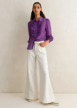 Sale ME+EM Silk Cotton Frill Detail Blouse Summer Purple