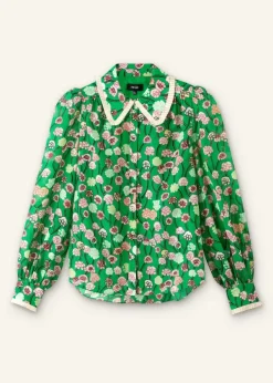 Discount ME+EM Silk Cotton Lantana Flower Print Shirt Green/Pink/Multi