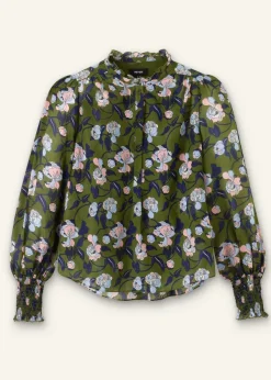 Best ME+EM Silk Cotton Rose Print Blouse Olive/Navy/Pink