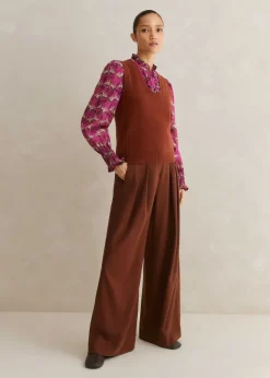 New ME+EM Silk Cotton Waterlily Print Blouse Electric Pink/Black/Pecan
