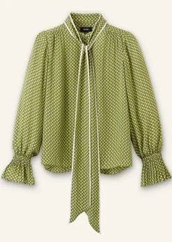 Clearance ME+EM Silk Daisy Flower Print Top + Scarf Black/Bright Olive/Soft White