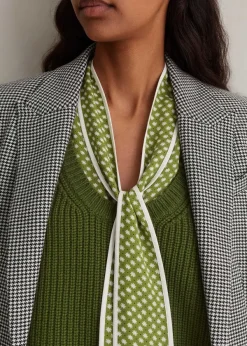Clearance ME+EM Silk Daisy Flower Print Top + Scarf Black/Bright Olive/Soft White