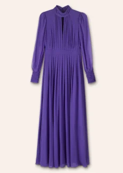 New ME+EM Silk Full-Length Dress With Corsage + Belt Winter Lilac