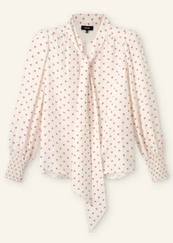 Discount ME+EM Silk Halo Spot Print Pussybow Blouse Light Cream/Pink/Sand