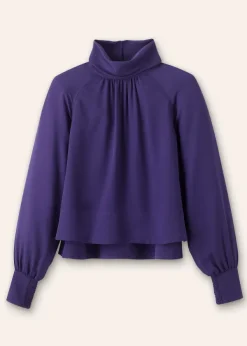 Outlet ME+EM Silk High Neck Raglan Sleeve Top Blueberry