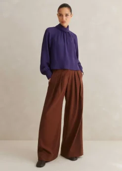 Outlet ME+EM Silk High Neck Raglan Sleeve Top Blueberry