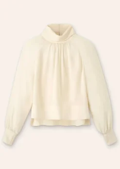 Sale ME+EM Silk High Neck Raglan Sleeve Top Cream