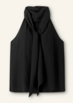 Outlet ME+EM Silk Pussybow Halterneck Top Black