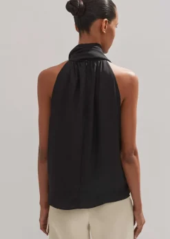 Outlet ME+EM Silk Pussybow Halterneck Top Black