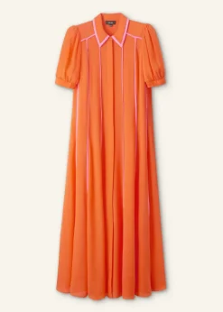 Discount ME+EM Silk Short Sleeve Maxi Dress + Belt Orange Zing/Ultra Pink