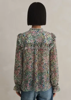 ME+EM Silk-Blend Devor Confetti Print Blouse Cream/Pink/Multi