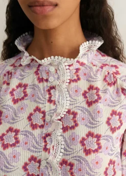 Best ME+EM Silk-Blend Floral Swirl Print Top Light Cream/Purple/Coral