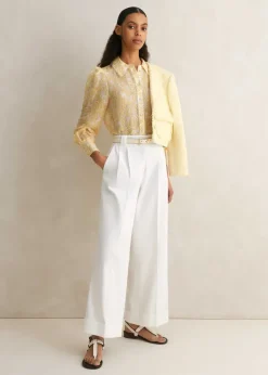 Clearance ME+EM Silk-Linen Lace Print Balloon Sleeve Blouse Light Cream/Yellow/Red