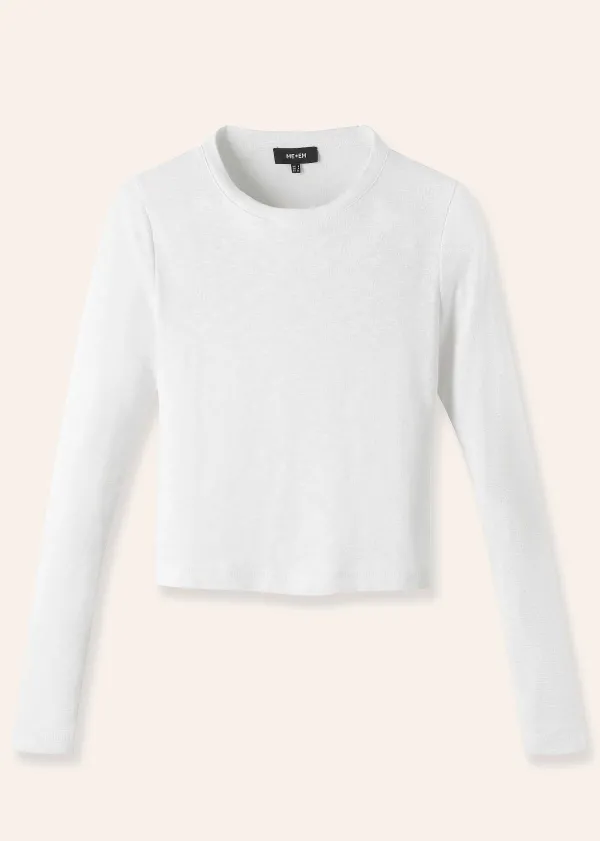 New ME+EM Slub Jersey Crop Crew Neck Top Bright White