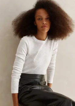New ME+EM Slub Jersey Crop Crew Neck Top Bright White