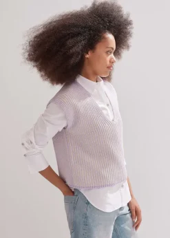 ME+EM Soft-Touch Rib Cotton Knit Vest Dusted Lilac/Fresh Lemon