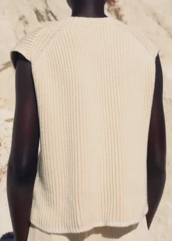 ME+EM Soft-Touch Rib Cotton Knit Vest Soft White/Ecru