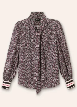 Sale ME+EM Star Flower Print Pussybow Blouse Electric Pink/Black/Beige