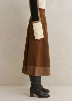 Discount ME+EM Suede Mix High-Waisted Midi Skirt Toffee