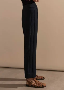 Sale ME+EM Textured High-Waisted Slim Crop Trouser Navy