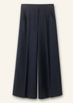 Sale ME+EM Textured High-Waisted Wide-Leg Crop Trouser Navy
