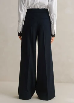 Hot ME+EM Textured High-Waisted Wide-Leg Trouser Navy