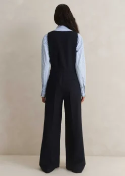 ME+EM Textured Low V Wide-Leg Jumpsuit Navy