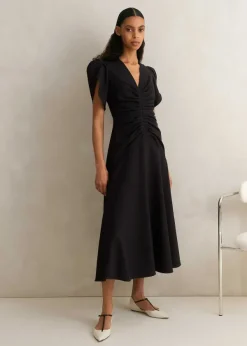 Online ME+EM Textured Pleat Front Midi Dress Black