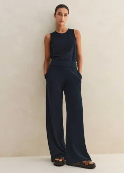 Clearance ME+EM Towelling Wide-Leg Trouser Navy