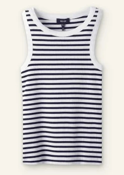 Discount ME+EM Ultimate Crew Neck Stripe Vest Navy/Soft White