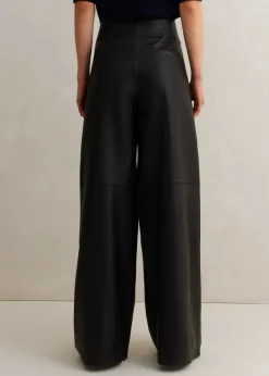 Discount ME+EM Ultra-Soft Leather Wide-Leg Trouser Black
