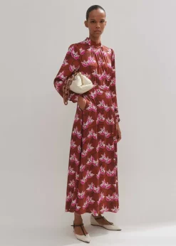 New ME+EM Waterlily Print Maxi Dress + Belt Pecan/Pink/Light Cream