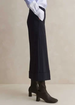 Outlet ME+EM Wool-Blend Exaggerated Crop Trouser Navy