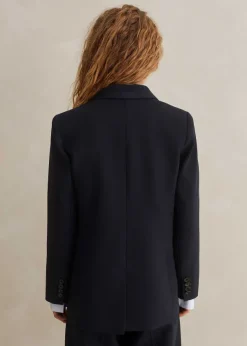 Best ME+EM Wool-Blend Sharp Longline Blazer Navy