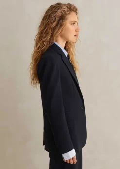 Best ME+EM Wool-Blend Sharp Longline Blazer Navy