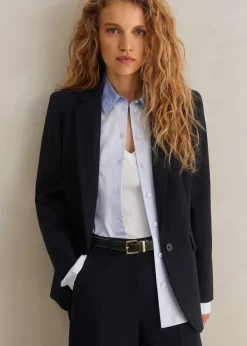 Best ME+EM Wool-Blend Sharp Longline Blazer Navy